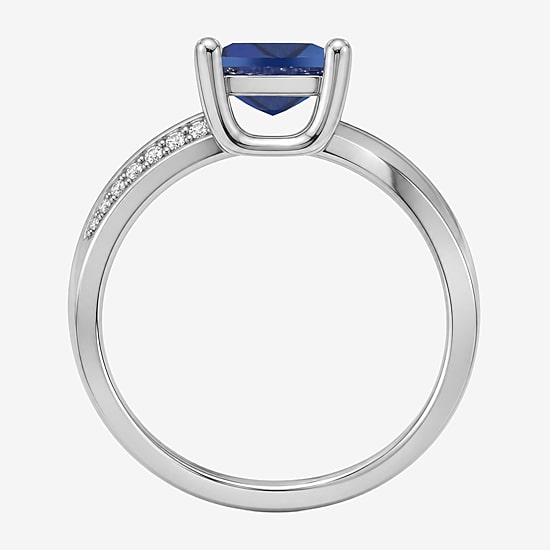 Lab Created Gemstone Sterling Silver Cushion Side Stone Cocktail Ring