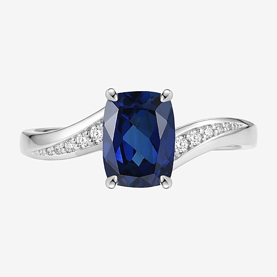 Lab Created Gemstone Sterling Silver Cushion Side Stone Cocktail Ring