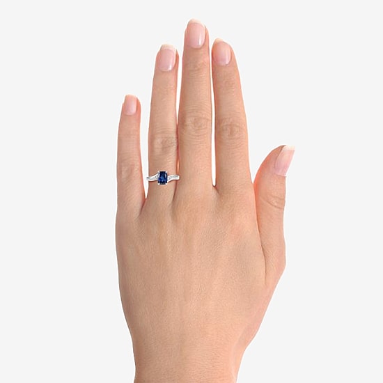 Lab Created Gemstone Sterling Silver Cushion Side Stone Cocktail Ring