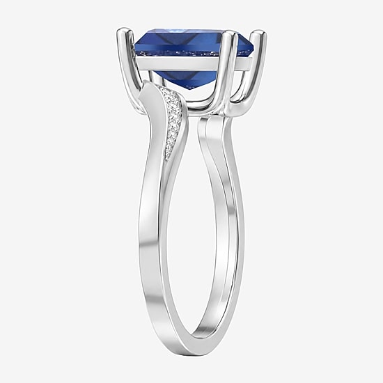 Lab Created Gemstone Sterling Silver Cushion Side Stone Cocktail Ring