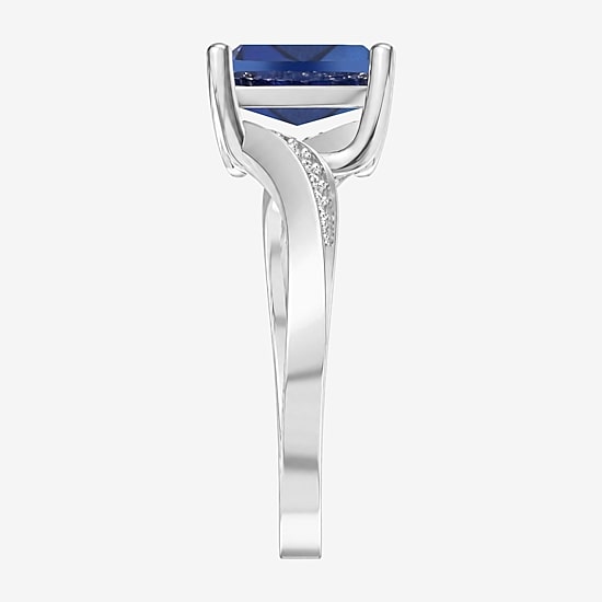 Lab Created Gemstone Sterling Silver Cushion Side Stone Cocktail Ring