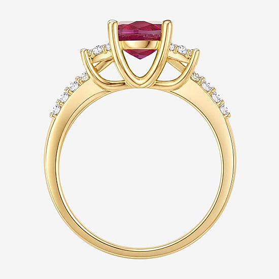 Lab Created Gemstone Sterling Silver Oval Side Stone Cocktail Ring