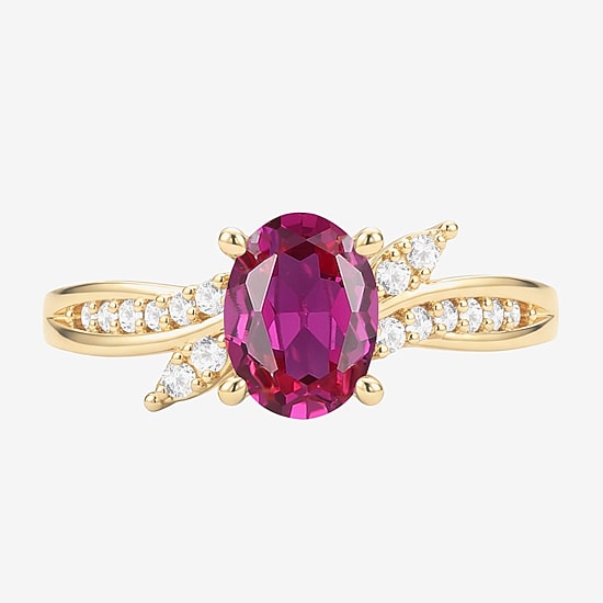 Lab Created Gemstone Sterling Silver Oval Side Stone Cocktail Ring