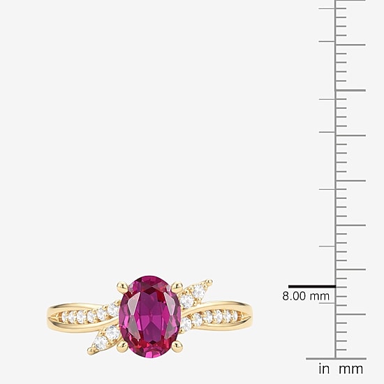 Lab Created Gemstone Sterling Silver Oval Side Stone Cocktail Ring