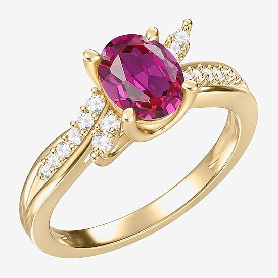 Lab Created Gemstone Sterling Silver Oval Side Stone Cocktail Ring