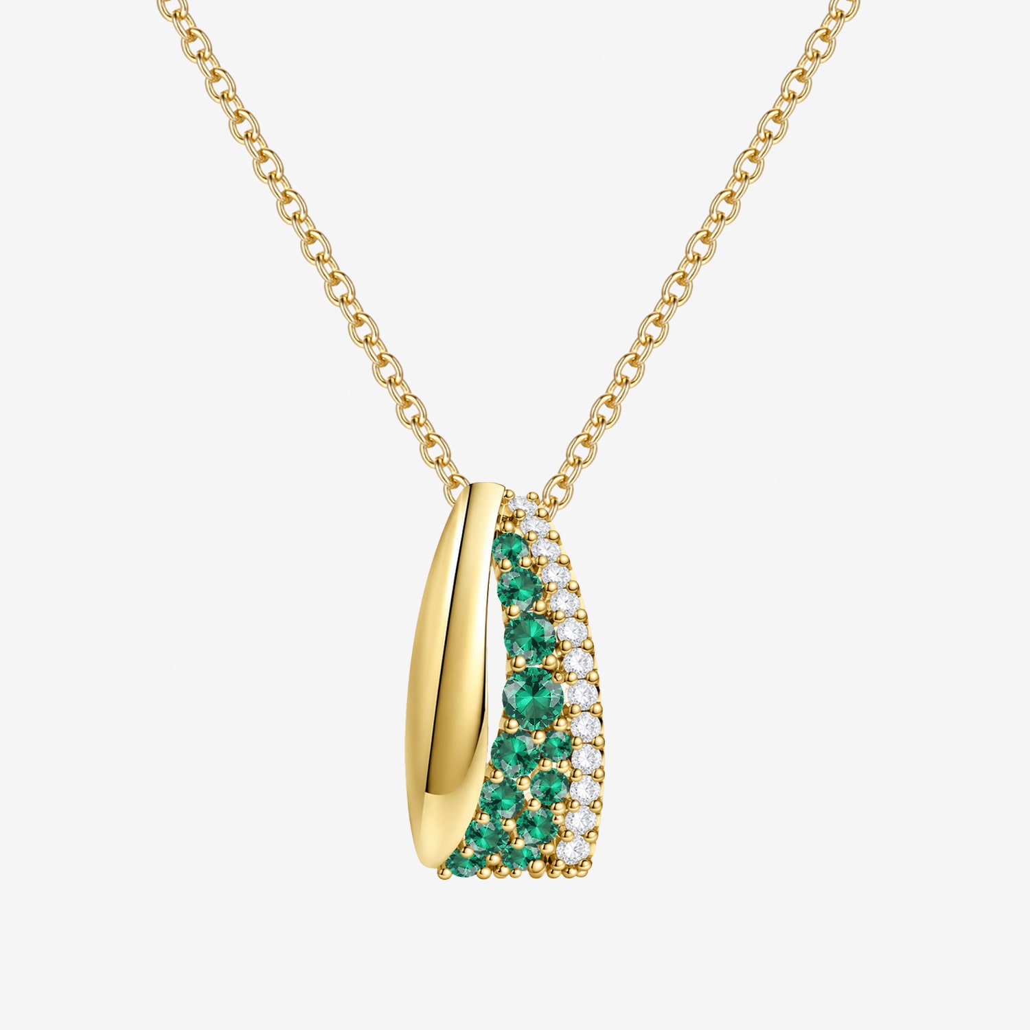 Womens Lab Created Green Emerald 14K Gold Over Silver Round 18 Inch Pendant Necklace