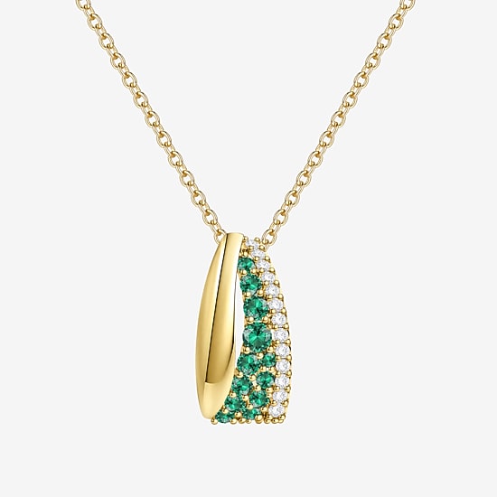 Womens Lab Created Green Emerald 14K Gold Over Silver Round 18 Inch Pendant Necklace