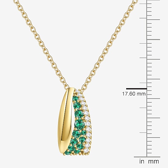 Womens Lab Created Green Emerald 14K Gold Over Silver Round 18 Inch Pendant Necklace