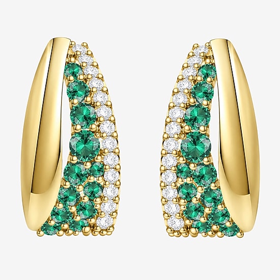 Womens Lab Created Green Emerald 14K Gold Over Silver 14mm Hoop Earrings
