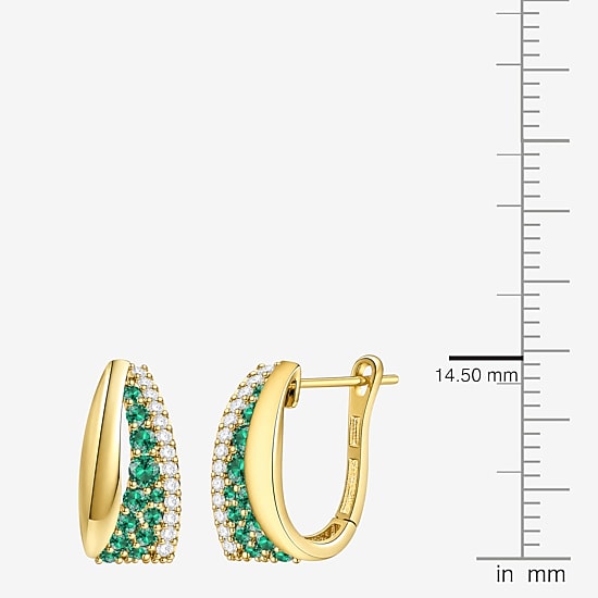 Womens Lab Created Green Emerald 14K Gold Over Silver 14mm Hoop Earrings