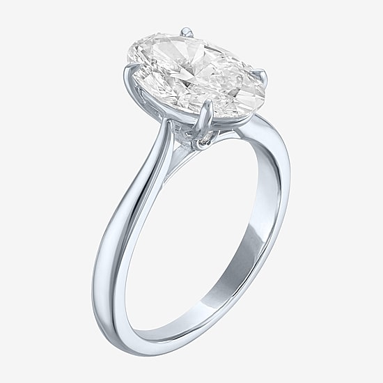 (G / Si1-Si2) Womens 3 CT. T.W. Lab Grown White Diamond Sterling Silver Oval Engagement Ring