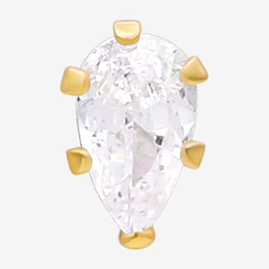 Gold Addiction Womens White Cubic Zirconia 10K Gold 5.3mm Pear Single Earring