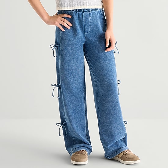 Vanilla Star Big Kid Girls Knit Bow Wide Leg Jean