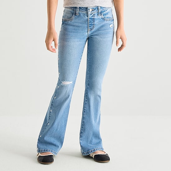 Vanilla Star Big Kid Girls Star Studded Flare Leg Jean