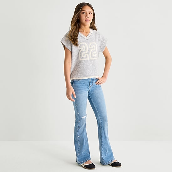 Vanilla Star Big Kid Girls Star Studded Flare Leg Jean