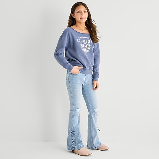 Vanilla Star Big Kid Girls Lace Up Flare Leg Jean