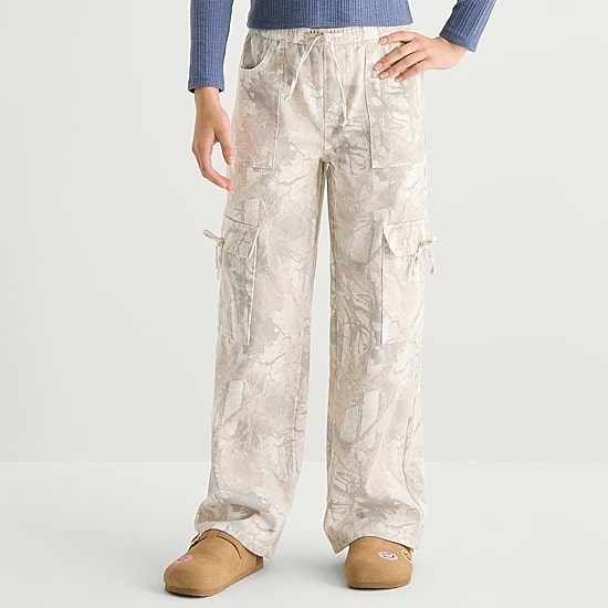 Vanilla Star Cozy Woodland Camo Big Kid Girls Wide Leg Cargo Pant