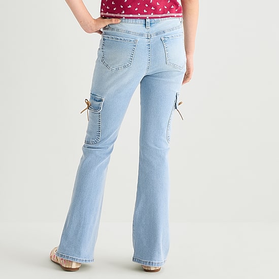 Vanilla Star Big Kid Girls Bow Cargo Flare Leg Jean