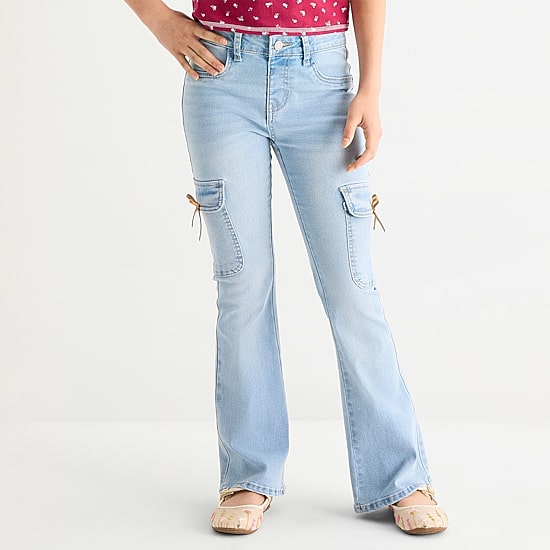 Vanilla Star Big Kid Girls Bow Cargo Flare Leg Jean