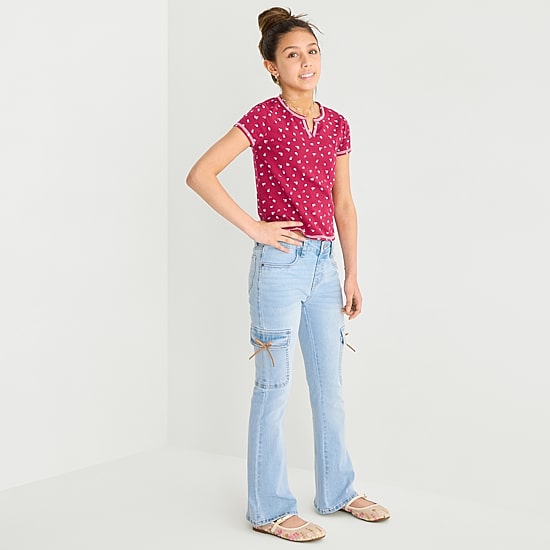 Vanilla Star Big Kid Girls Bow Cargo Flare Leg Jean