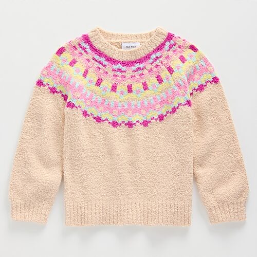 Okie Dokie Toddler & Little Girls Round Neck Long Sleeve Pullover Sweater, 6x, Beige