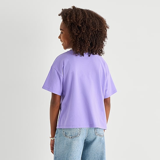 Thereabouts Little & Big Kid Girls Crew Neck Short Sleeve Boxy Fit Graphic T-Shirt