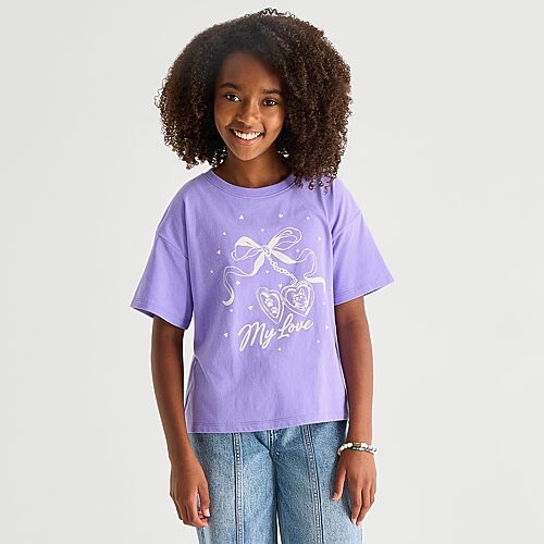 Thereabouts Little & Big Kid Girls Crew Neck Short Sleeve Boxy Fit Graphic T-Shirt, 3x-large (22.5) Plus, Purple