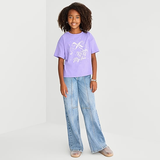 Thereabouts Little & Big Kid Girls Crew Neck Short Sleeve Boxy Fit Graphic T-Shirt
