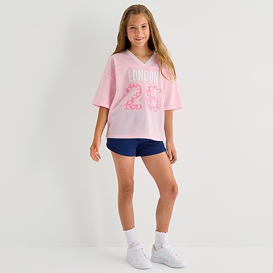 Thereabouts Little & Big Kid Girls V Neck Short Sleeve Oversized Graphic T-Shirt
