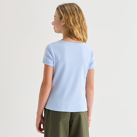 Thereabouts Little & Big Kid Girls Square Neck Short Sleeve Embroidered T-Shirt