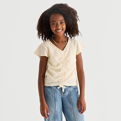 Thereabouts Little & Big Kid Girls V Neck Short Sleeve T-Shirt, X-small (6-6x), White