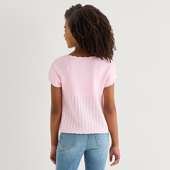 Thereabouts Little & Big Kid Girls Scallop Neck Short Sleeve Pullover Sweater