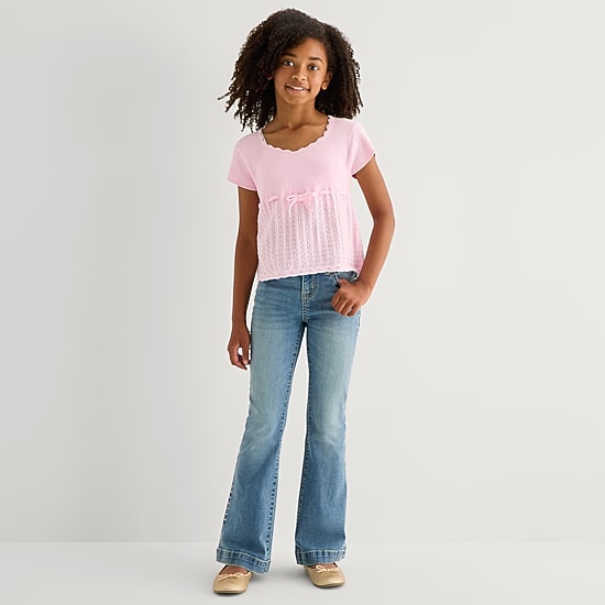Thereabouts Little & Big Kid Girls Scallop Neck Short Sleeve Pullover Sweater
