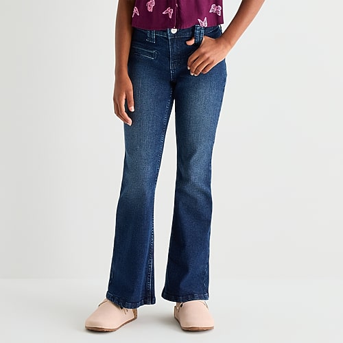 Thereabouts Little & Big Kid Girls Adjustable Waist Low Rise Flare Leg Jean In Blue