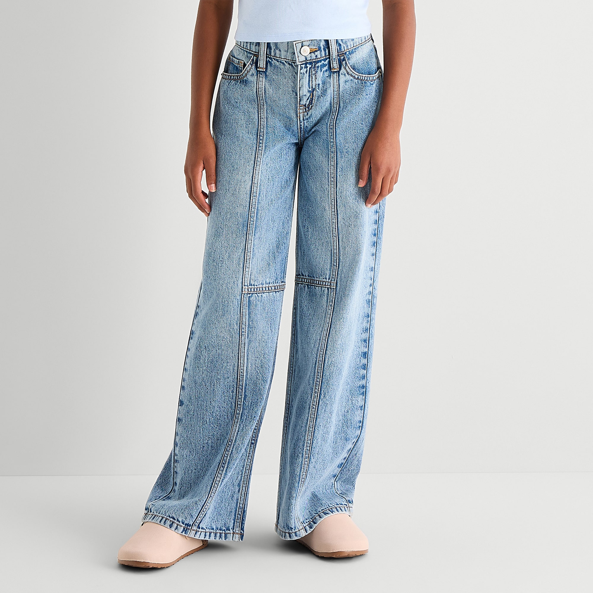 Thereabouts Little & Big Kid Girls Adjustable Waist High Rise Wide Leg Jean
