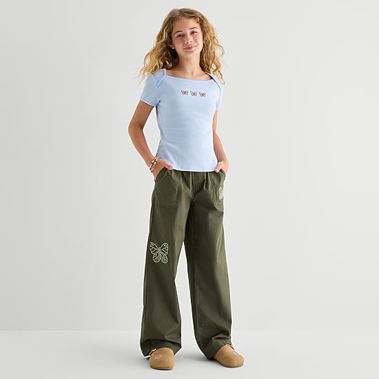 Thereabouts Little & Big Kid Girls Stretch Fabric Mid Rise Straight Cargo Pant