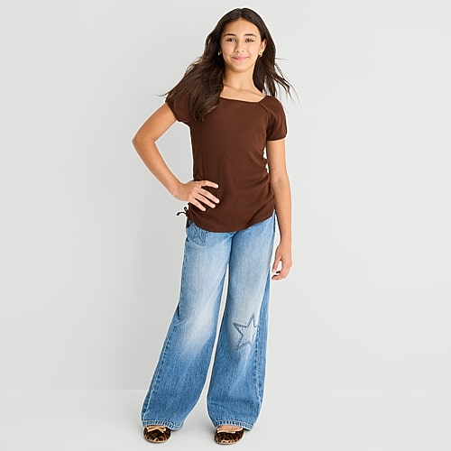 Thereabouts Little & Big Kid Girls Adjustable Waist Low Rise Baggy Fit Jean In Blue