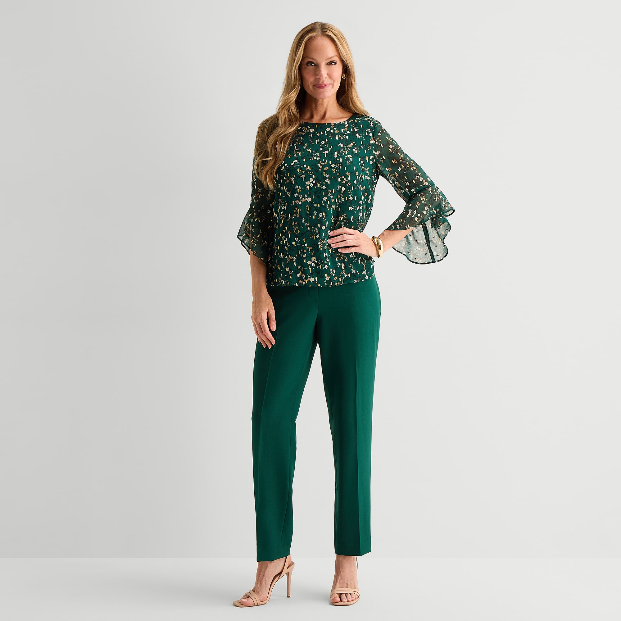Black Label by Evan-Picone Womens Boat Neck 3/4 Sleeve Blouse
