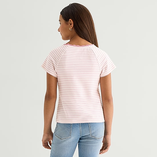 Thereabouts Little & Big Kid Girls Boat Neck Short Sleeve Lace Trim T-Shirt