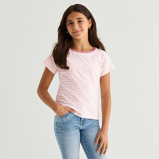 Thereabouts Little & Big Kid Girls Boat Neck Short Sleeve Lace Trim T-Shirt