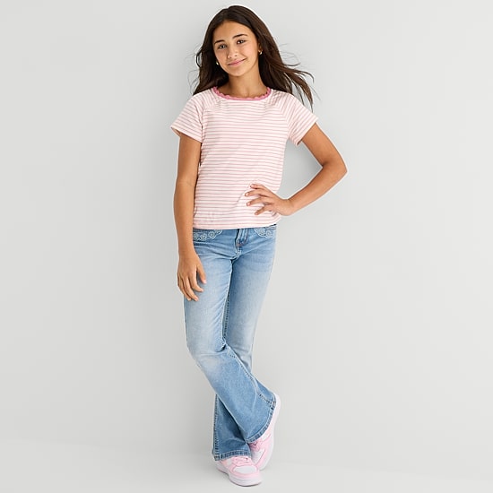 Thereabouts Little & Big Kid Girls Boat Neck Short Sleeve Lace Trim T-Shirt