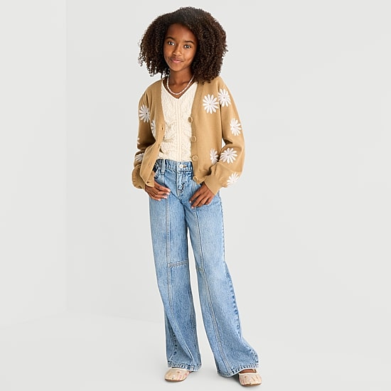 Thereabouts Little & Big Kid Girls V Neck Long Sleeve Button Cardigan