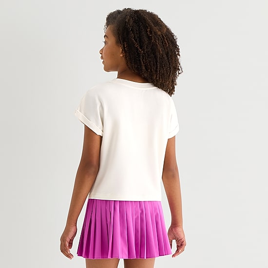 Xersion French Terry Little & Big Kid Girls Crew Neck Short Sleeve Active T-Shirt