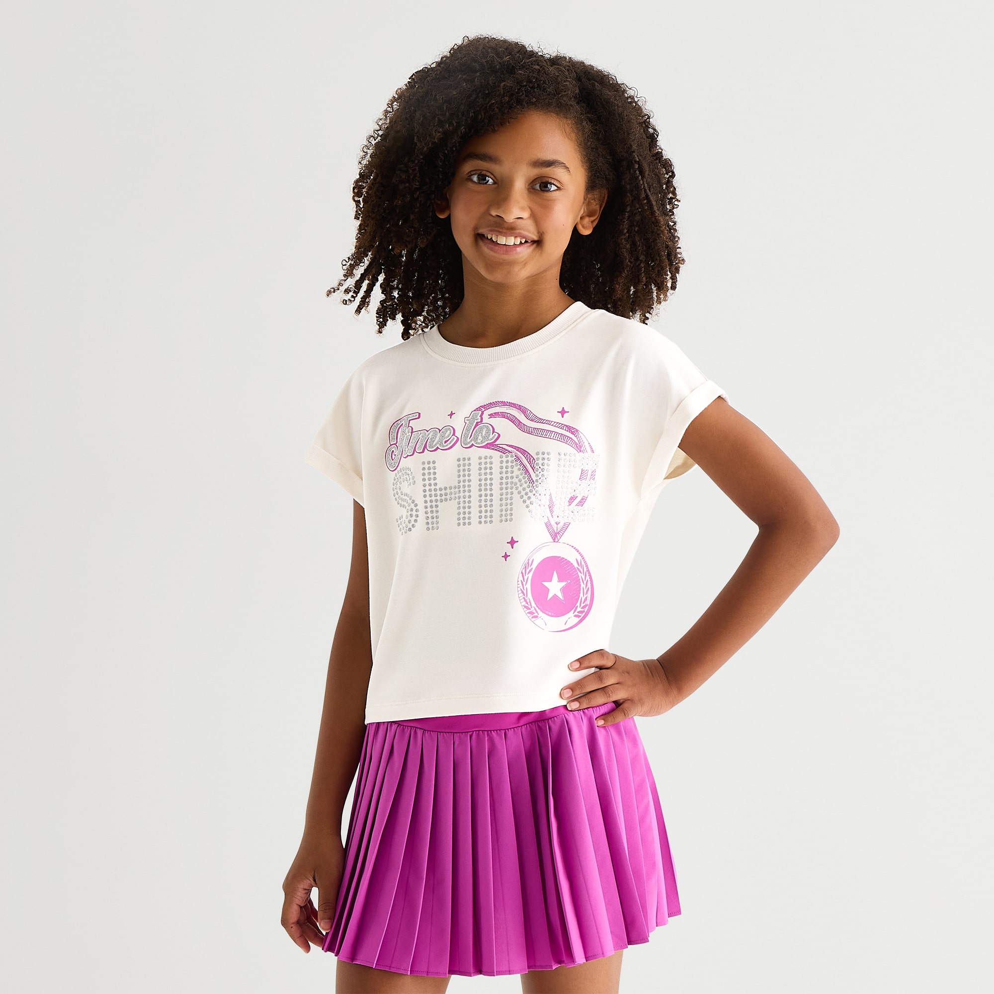 Xersion French Terry Little & Big Kid Girls Crew Neck Short Sleeve Active T-Shirt