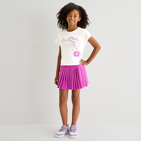 Xersion French Terry Little & Big Kid Girls Crew Neck Short Sleeve Active T-Shirt