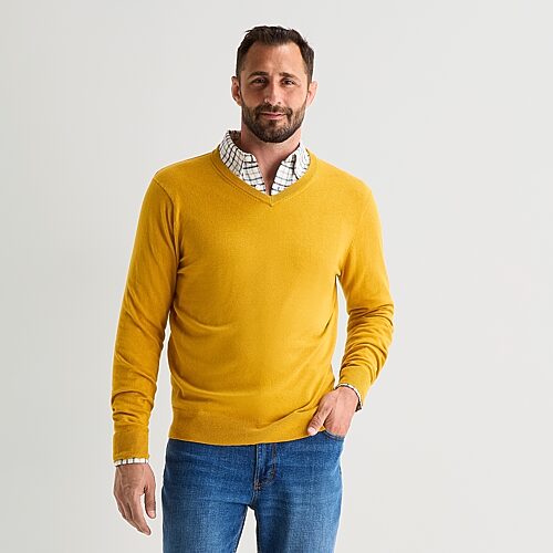 St. John's Bay Fine Gauge Mens V Neck Long Sleeve Pullover Sweater In Yellow