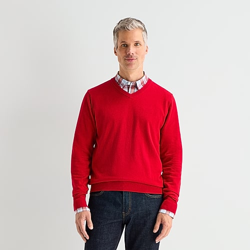 St. John's Bay Fine Gauge Mens V Neck Long Sleeve Pullover Sweater In Red