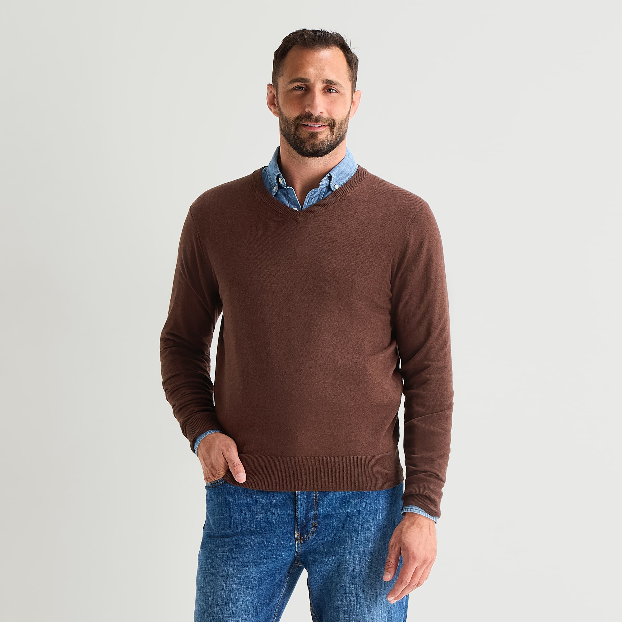 St. John's Bay Fine Gauge Mens V Neck Long Sleeve Pullover Sweater
