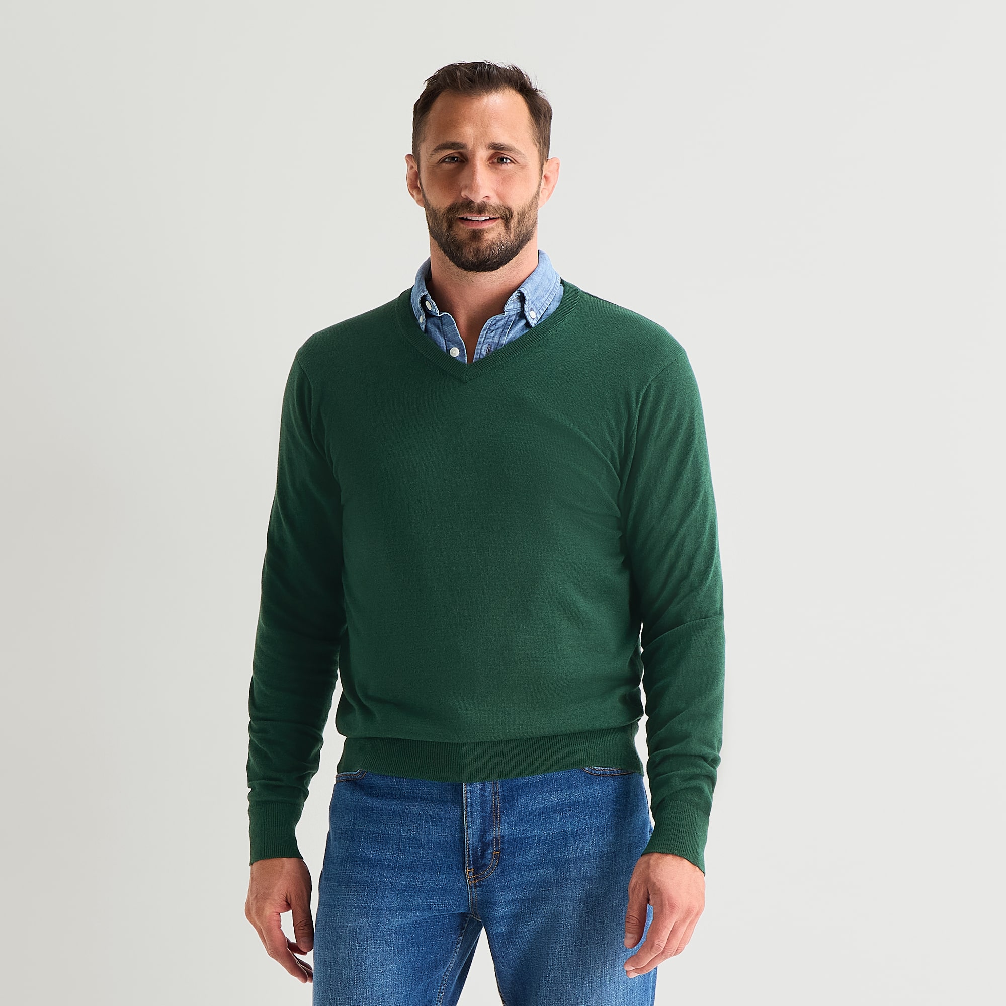 St. John's Bay Fine Gauge Mens V Neck Long Sleeve Pullover Sweater