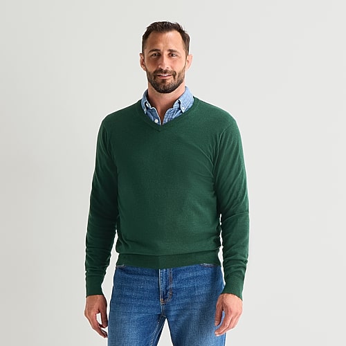 St. John's Bay Fine Gauge Mens V Neck Long Sleeve Pullover Sweater In Green
